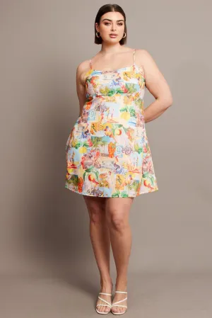 Multi Abstract Slip Postcard Mini Dress Bright-colored mini