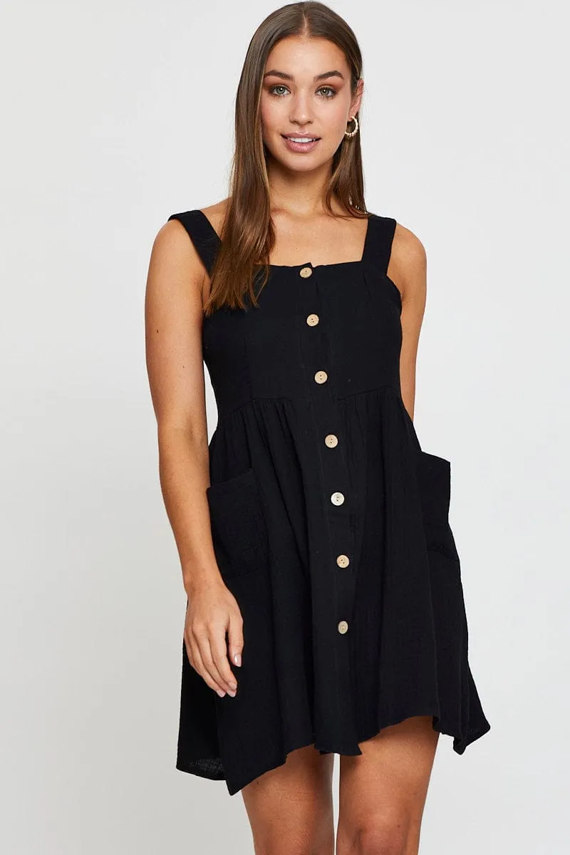 Black Mini Dress Square Neck Boho chic