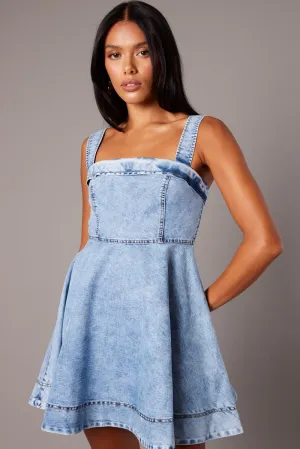Quick Dry Textile Blue Fit And Flare Dress Mini