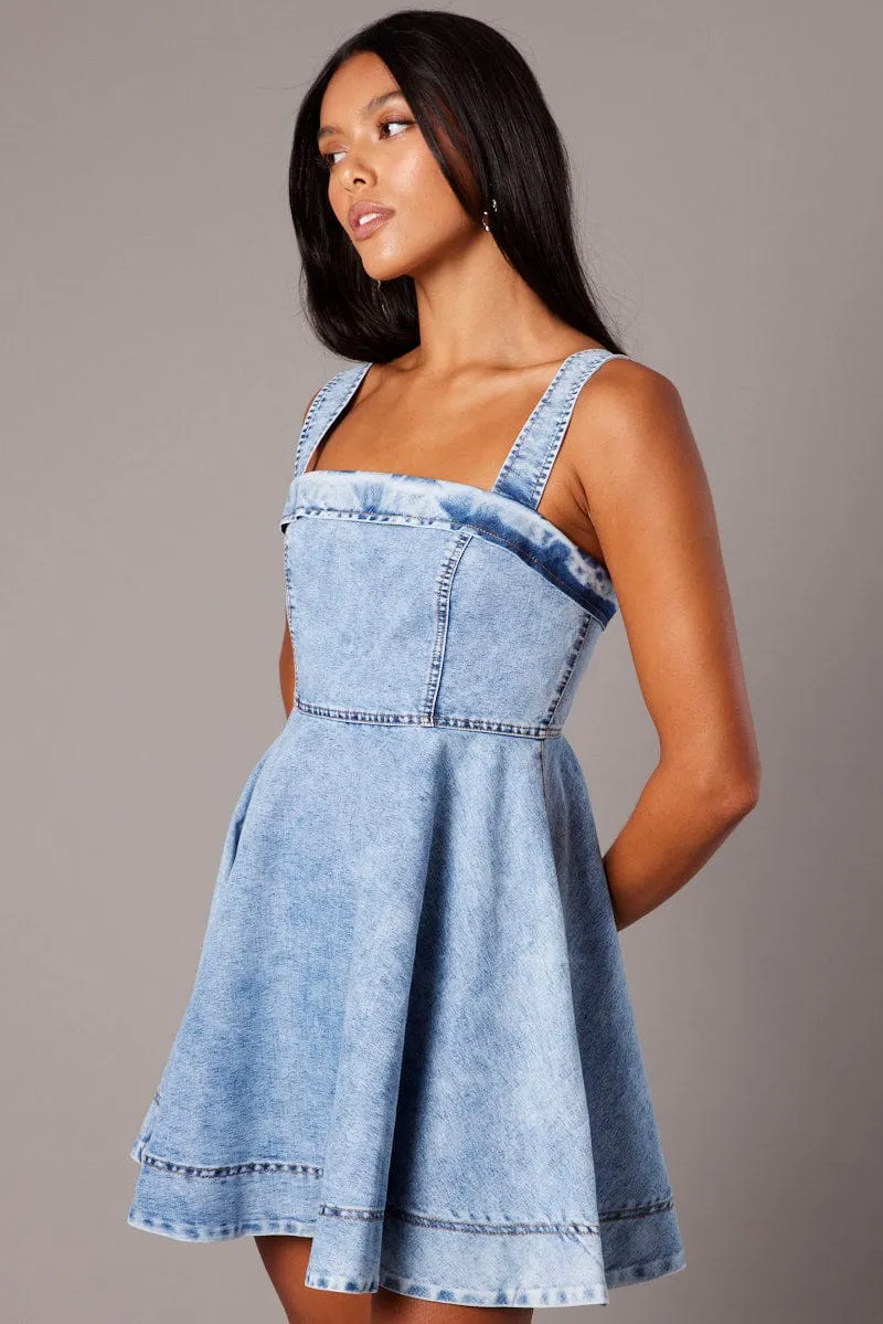 Blue Fit And Flare Dress Mini Urban Mode