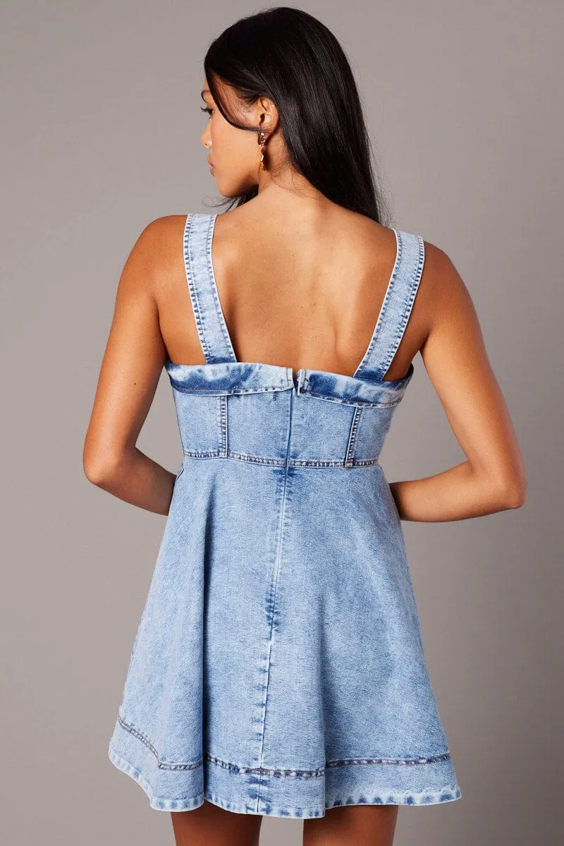 Blue Fit And Flare Dress Mini Party Snap Bold Fashion