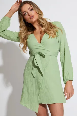 Summer Style Green Mini Dress Short Sleeve