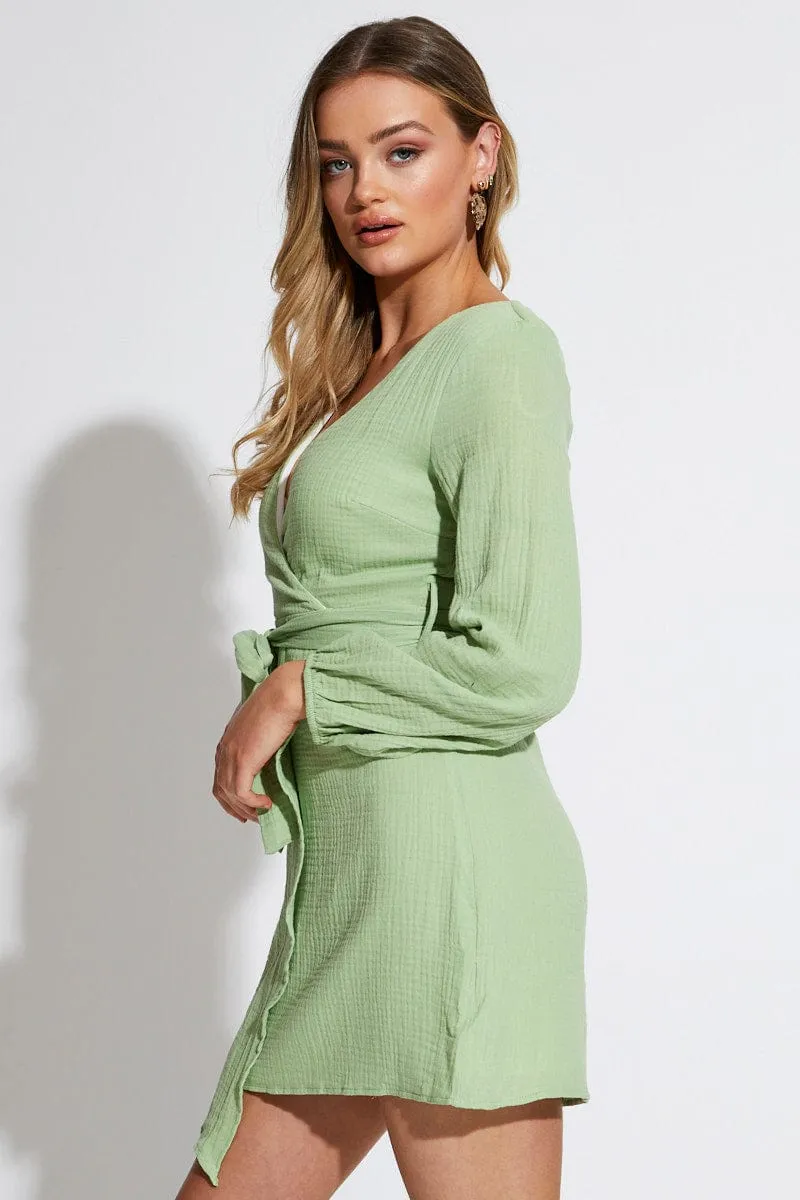 Trend Star Urban Light Green Mini Dress Short Sleeve