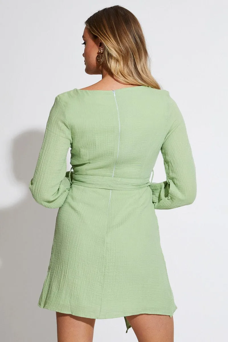 Green Mini Dress Short Sleeve Shift Style Pop Look