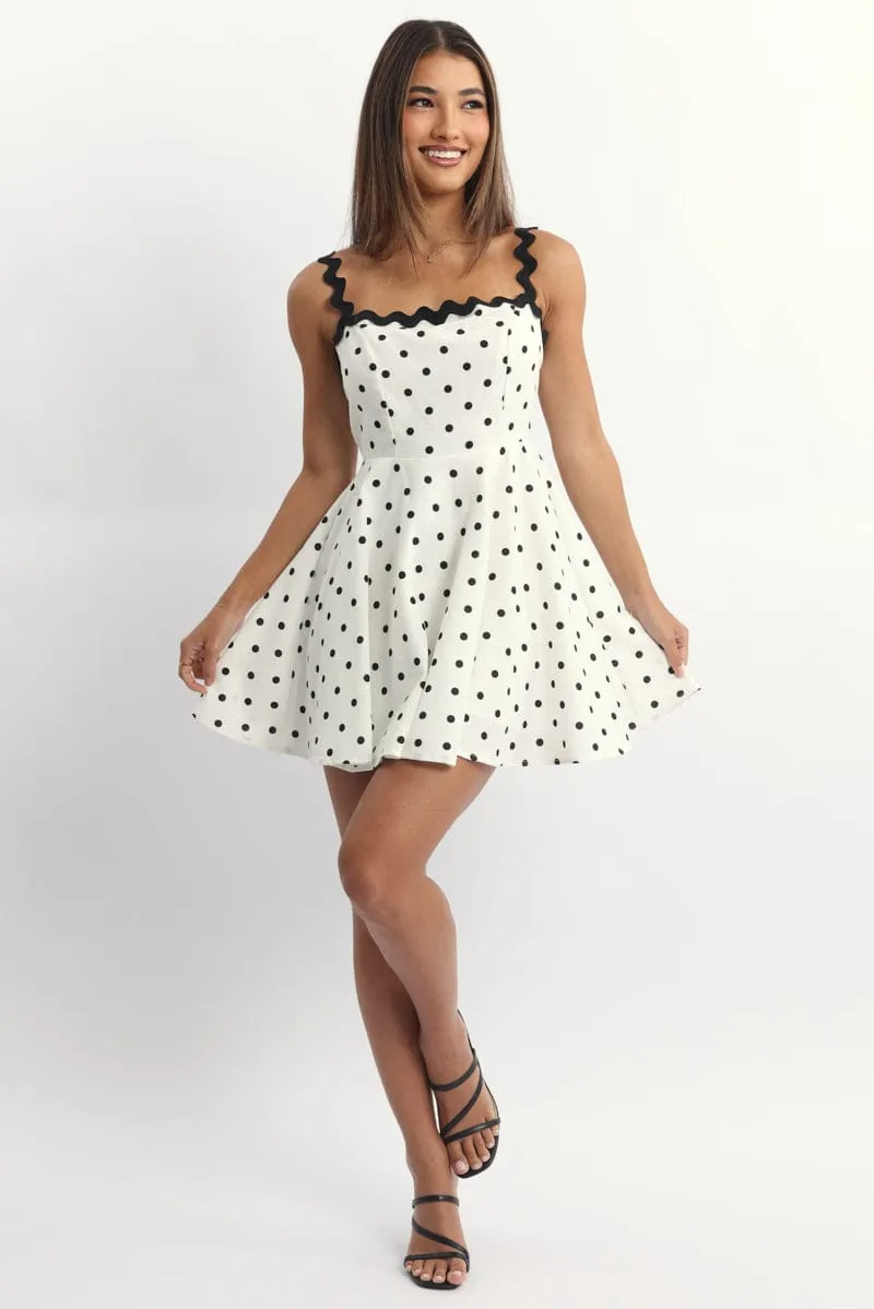 Timeless Design Layer Free White Polka Dot Fit And Flare Dress Mini