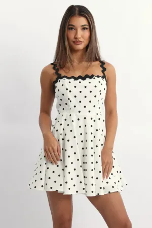 White Polka Dot Fit And Flare Dress Mini fade resistant color