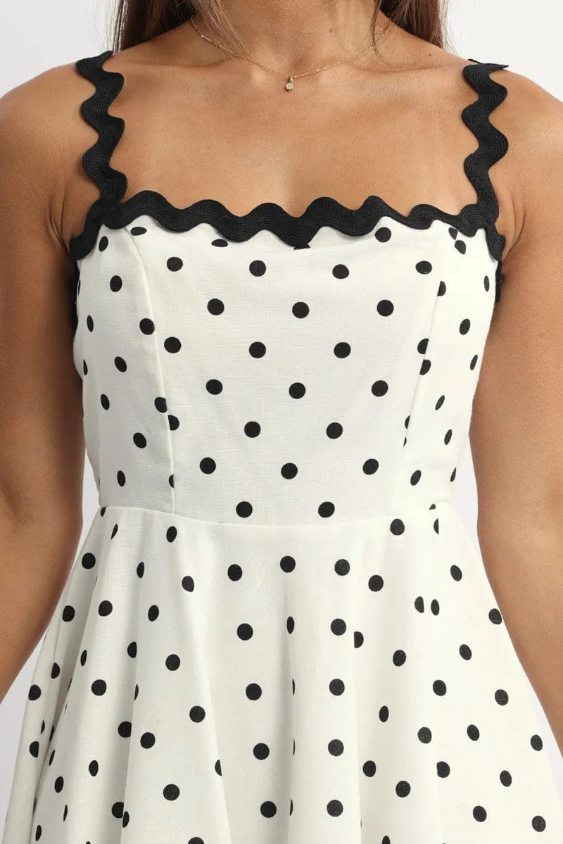 White Polka Dot Fit And Flare Dress Mini Vibrant Prints Mini dress with bold colors