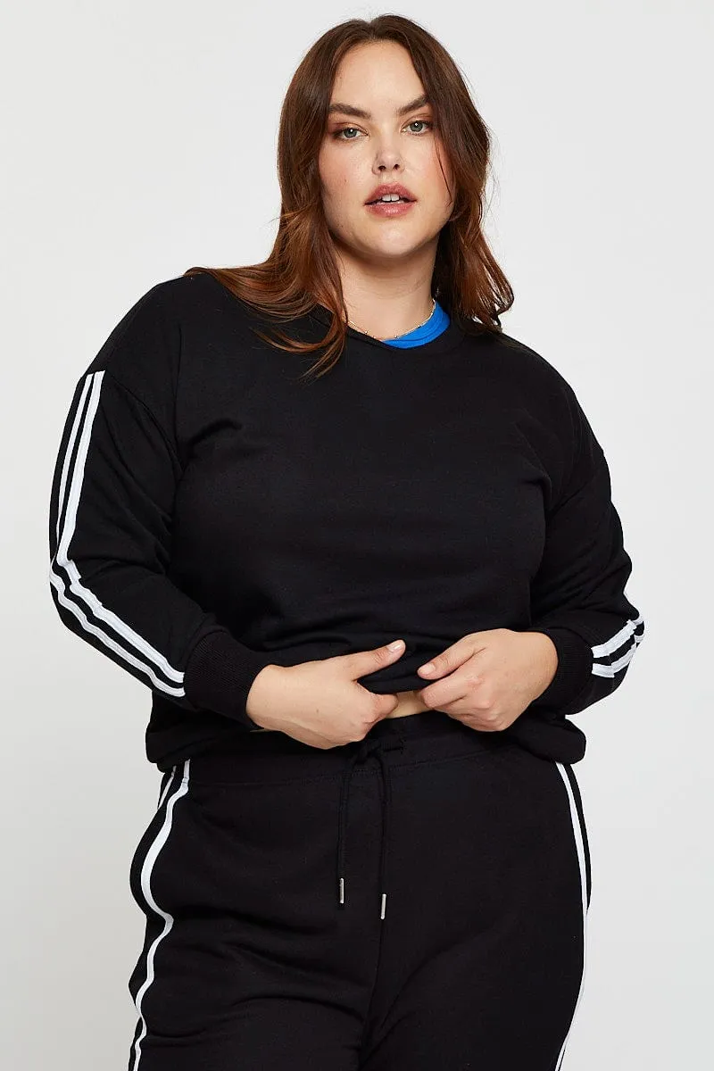 Black Sleeve Sweatshirt Stripe Sleeve Detail Long Fashion Layer product tweed warmth