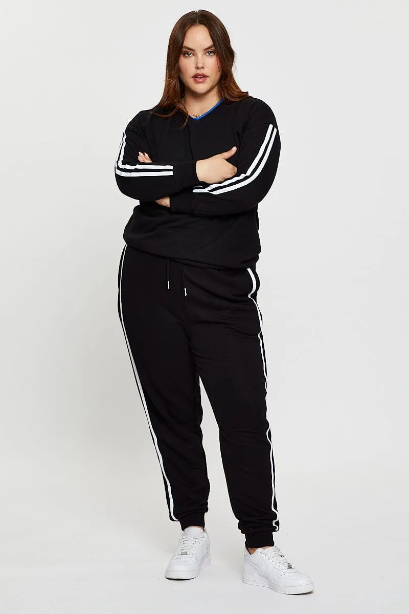 Brand Reputation V-Neck Black Sleeve Sweatshirt Stripe Sleeve Detail Long