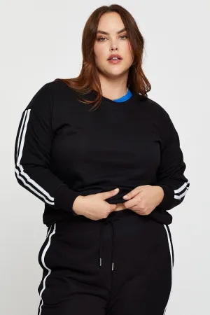Black Sleeve Sweatshirt Stripe Sleeve Detail Long Fashion Layer product tweed warmth