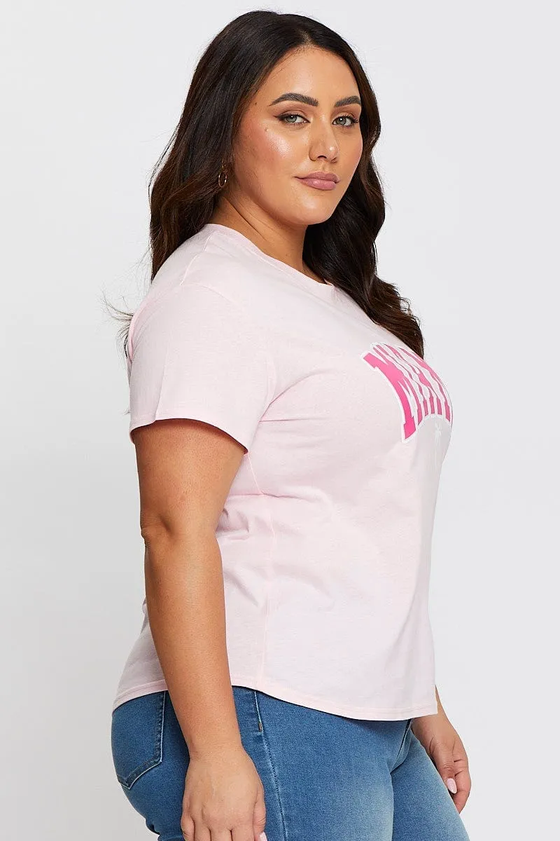 Pink Graphic T-shirt Miami Short Sleeve Cotton Casual Wear