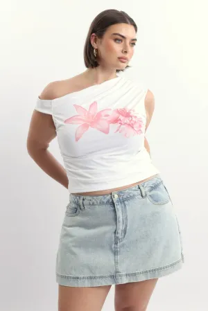 White One Shoulder Top Supersoft Floral freshness