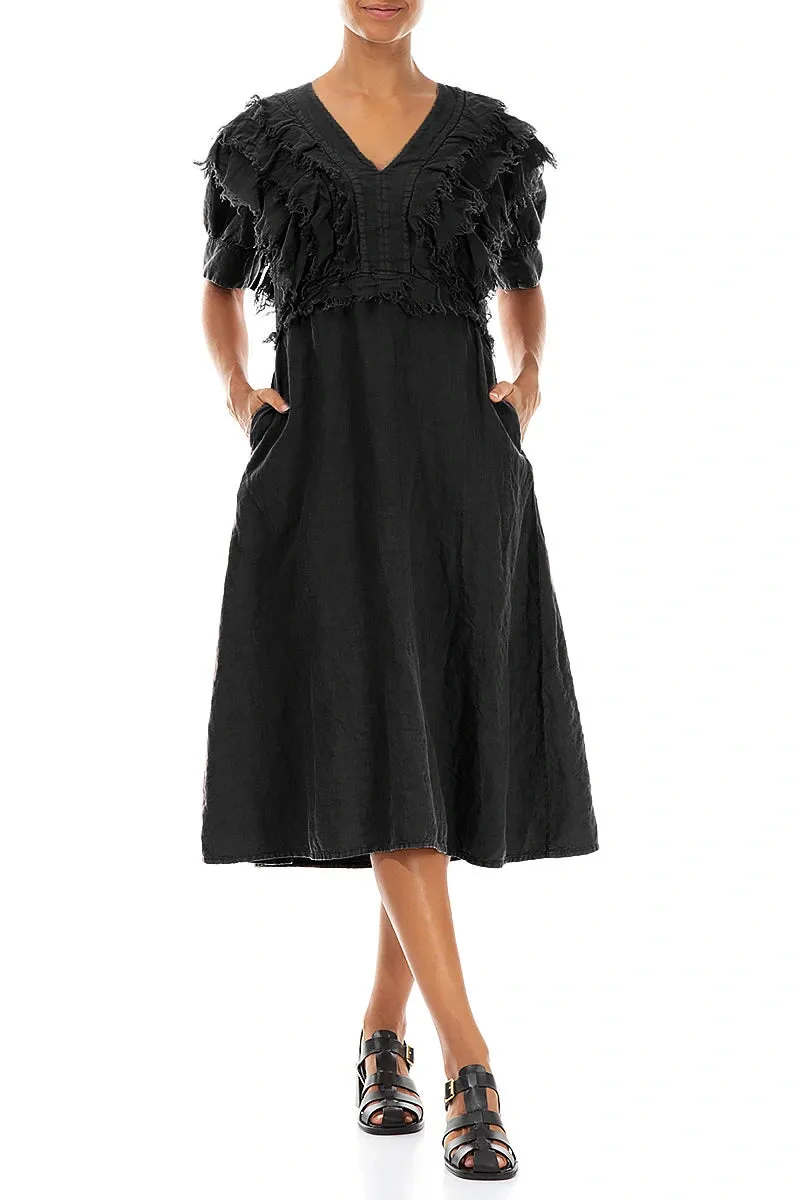 Ruffle Black Linen Dress Prince Core