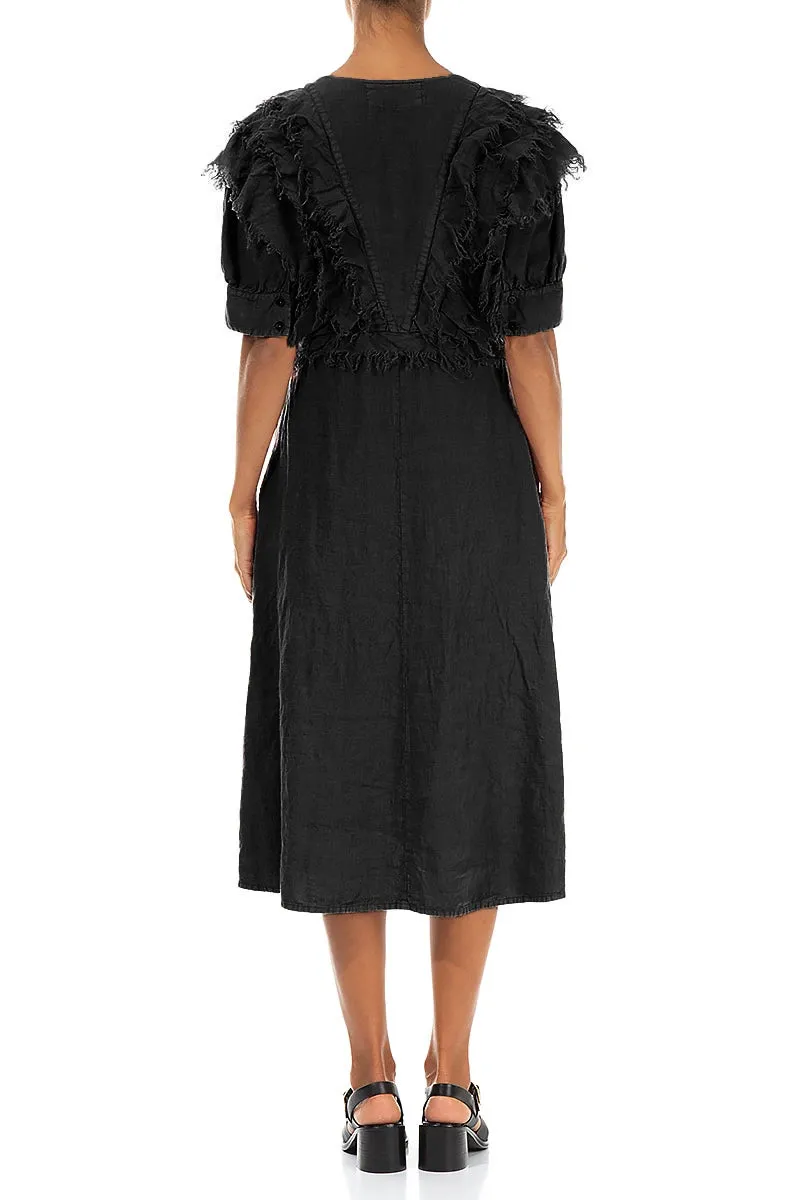 Ruffle Black Linen Dress SeamlessConstruction Vision Fit
