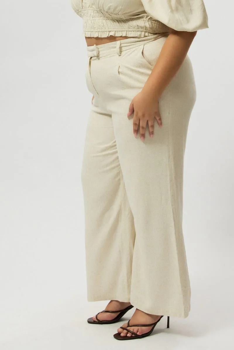 Beige Wide Leg Pants High Rise Quick Access Pockets