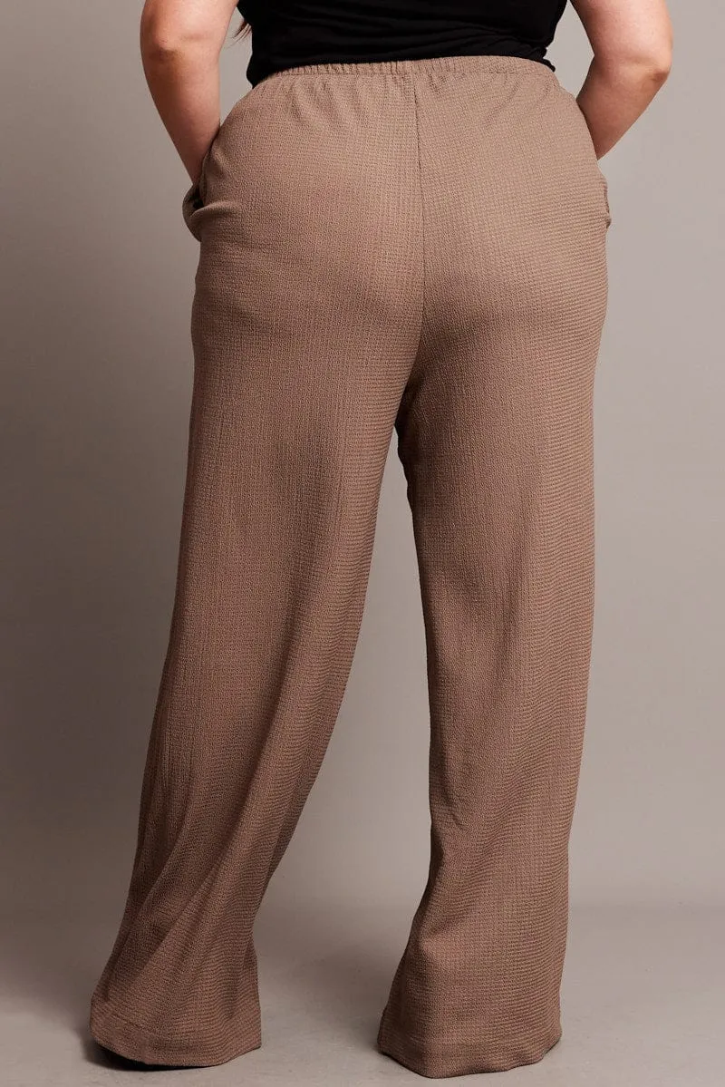 Outdoor Use PermeableCloth Brown Wide Leg Pants High Rise Textured Fabric