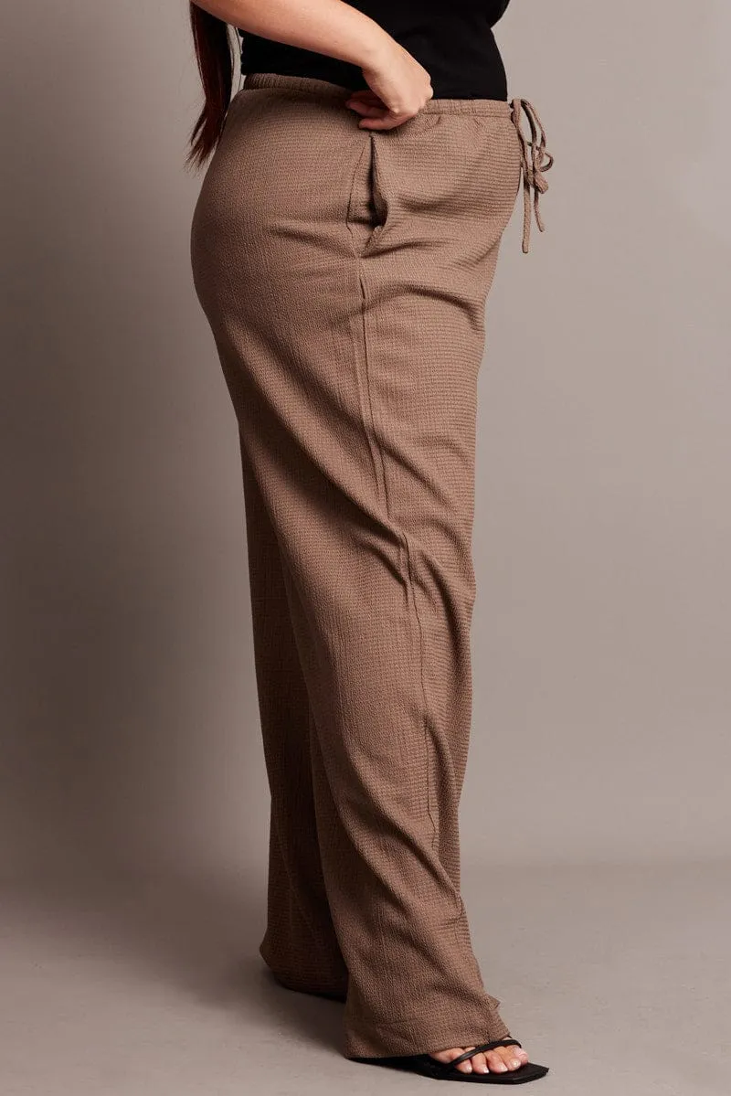UVProtection Classic Look Brown Wide Leg Pants High Rise Textured Fabric