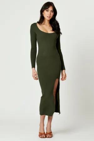 Frost Breeze Green High Split Knit Maxi Dress