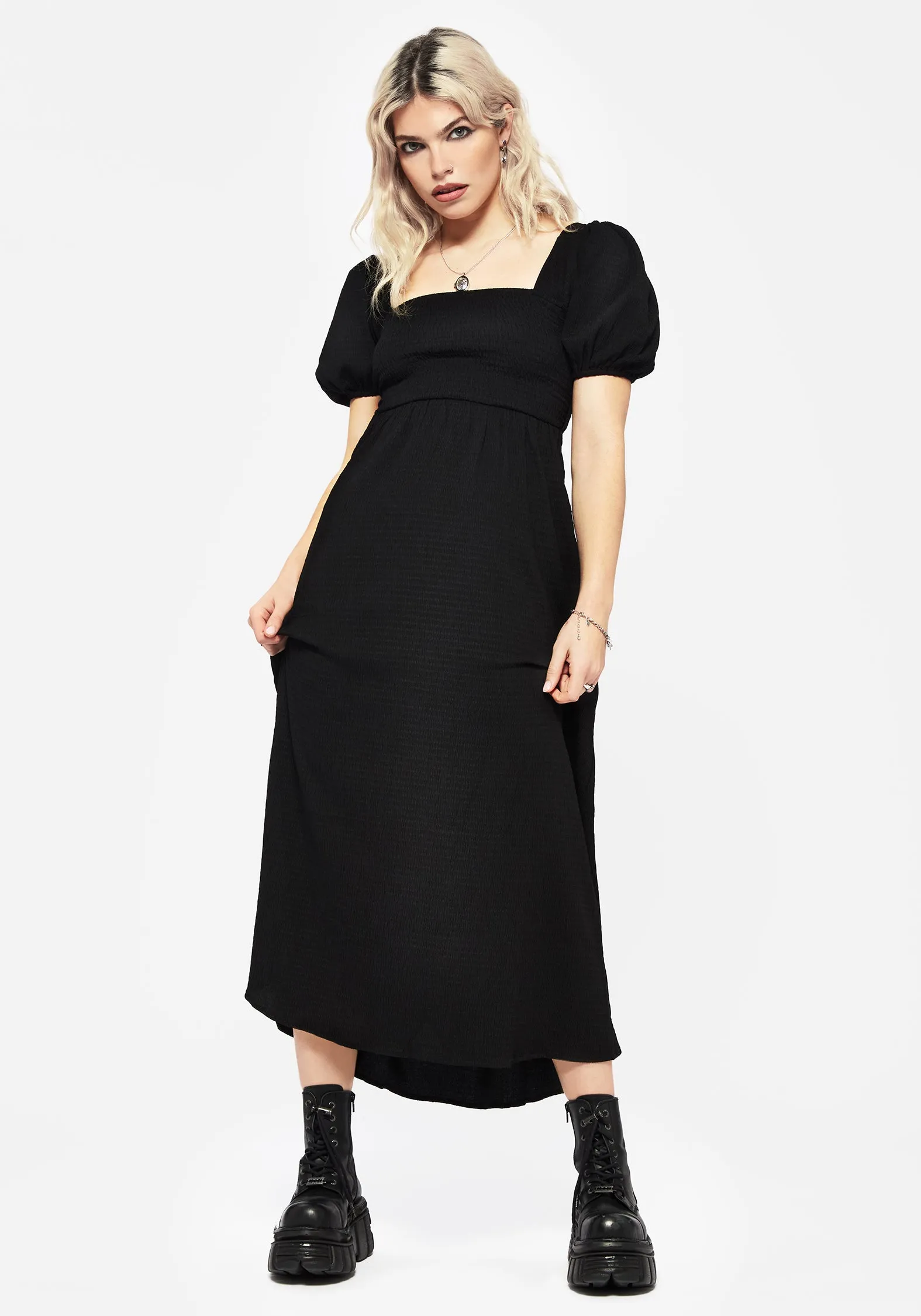 Wrinkle Resistant Carmine Midaxi Smock Dress - Black