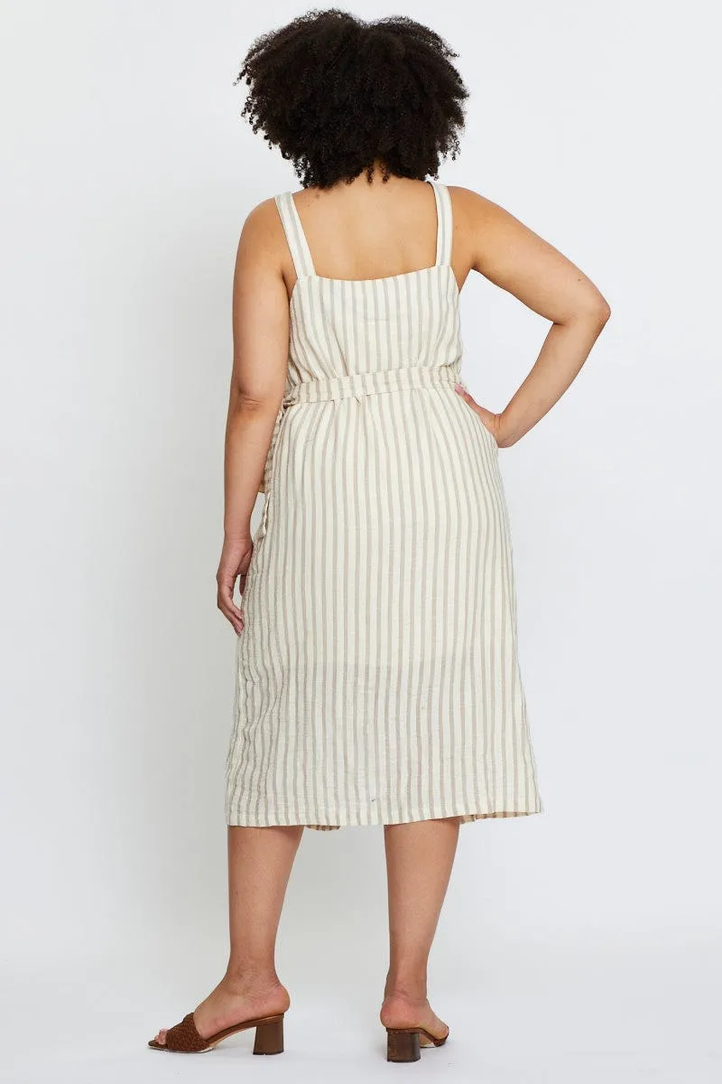 Stripe Midi Dress Square Neck Sleeveless Bold Dresser Charity Gala
