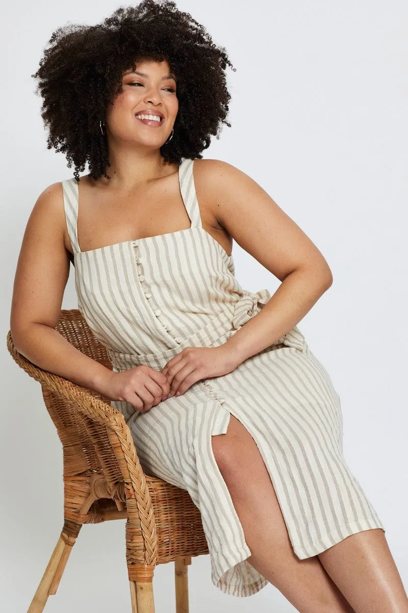 Stripe Midi Dress Square Neck Sleeveless Flattering Shape Versatile Wardrobe