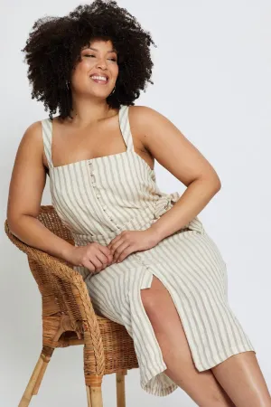 Stripe Midi Dress Square Neck Sleeveless Flattering Shape Versatile Wardrobe