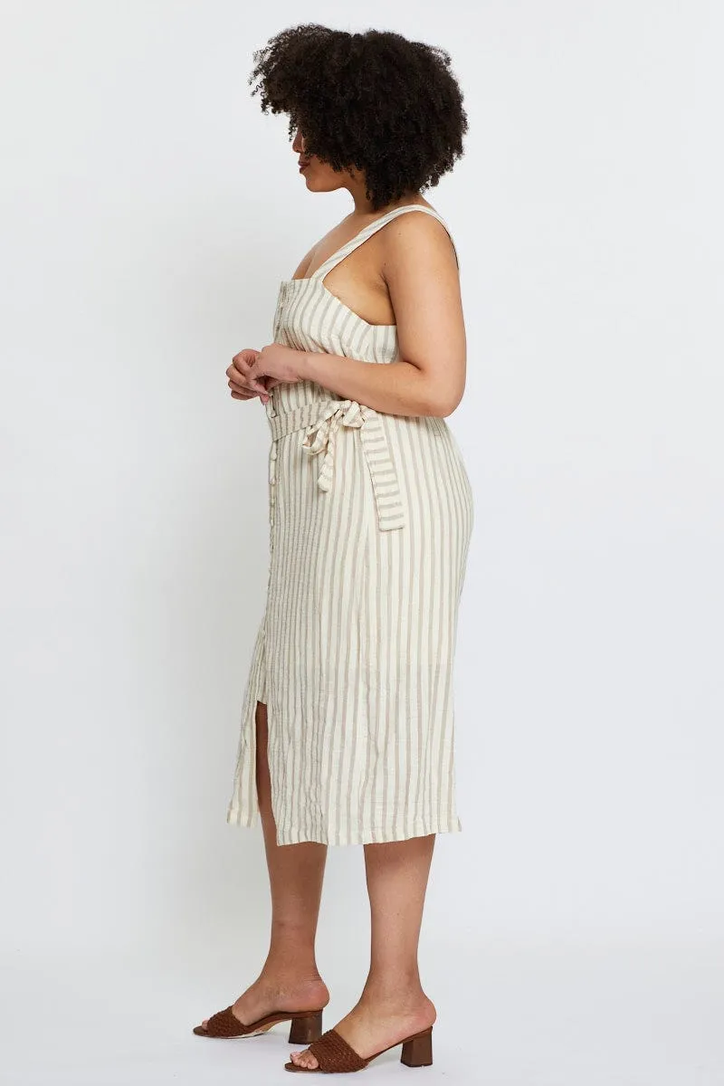 Stripe Midi Dress Square Neck Sleeveless Reef View