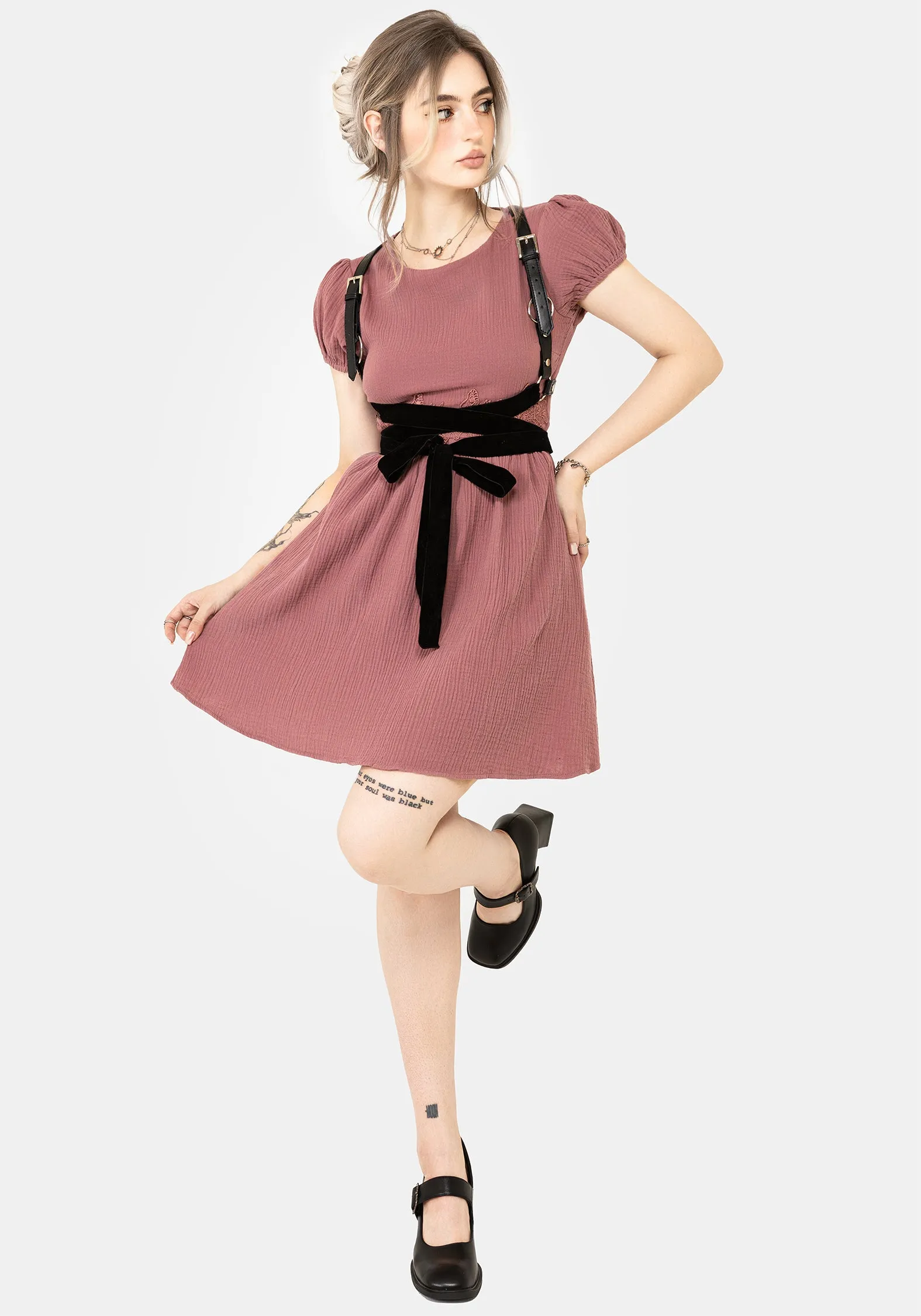 Rosamoth Applique Trim Cotton Mini Smock Dress Scene Flash