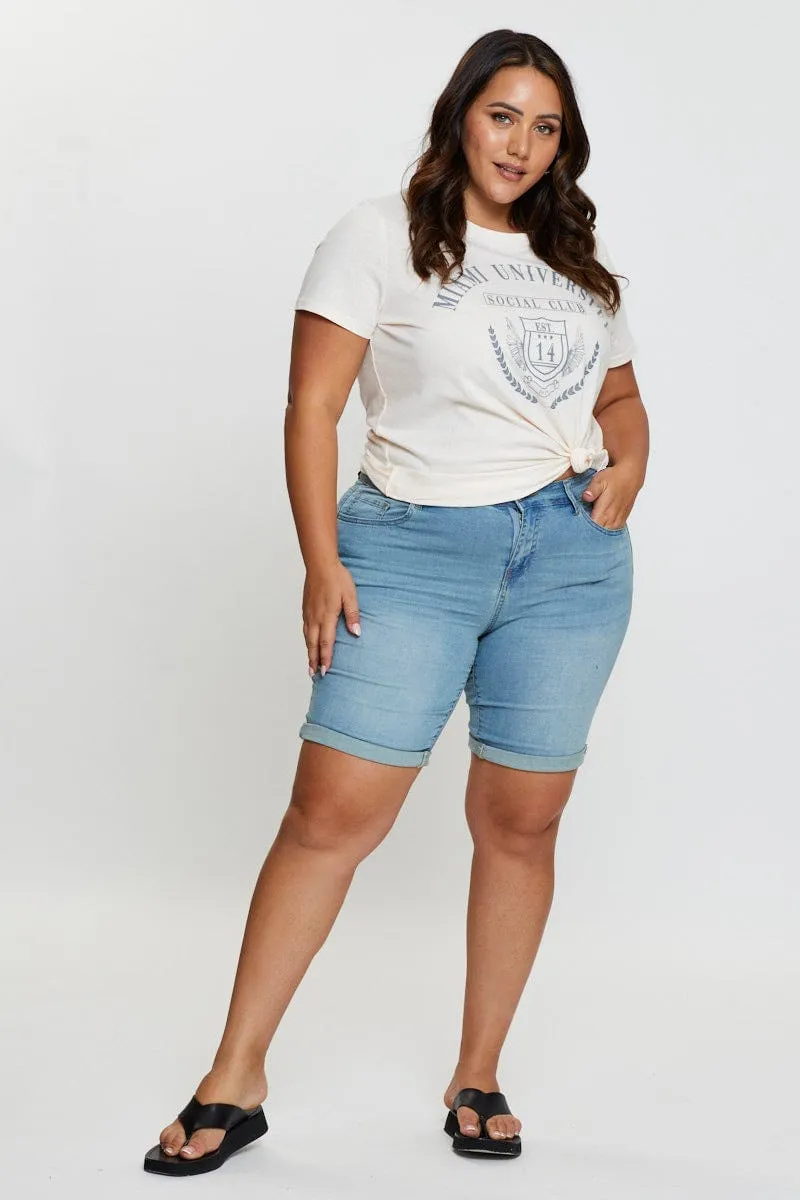 Seasonal Layer Beige Graphic T-shirt Miami Crew Neck Short Sleeve