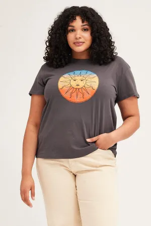 Grey Short Sleeve Abstract Sun Print T-shirt Layering Options Heather Jersey Material