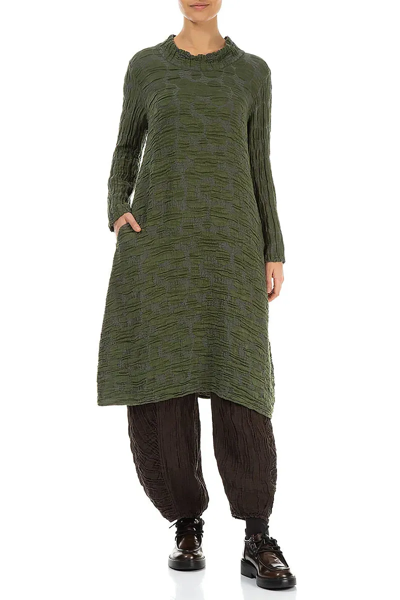 Wrinklefree Metal Core Forest Mist Circle Silk Linen Dress