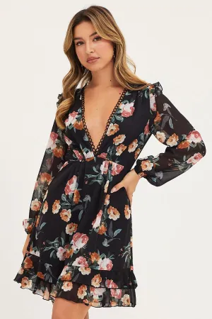 Print Dress Long Sleeve Mini Rain Fit PreShrunkFabric