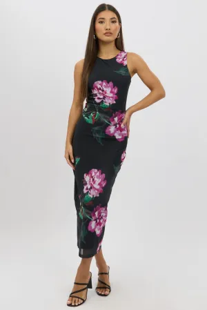 hypoallergenic material Black Floral Bodycon Dress Sleeveless