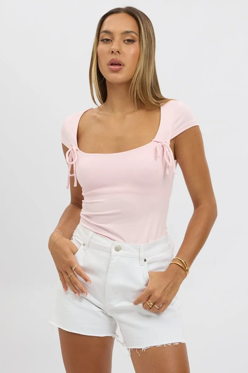Pink Supersoft Tank Scoop Neck Ribbon Smile Ease