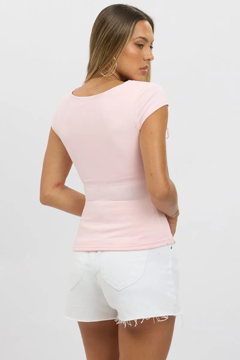 Pink Supersoft Tank Scoop Neck Ribbon Sporty Design