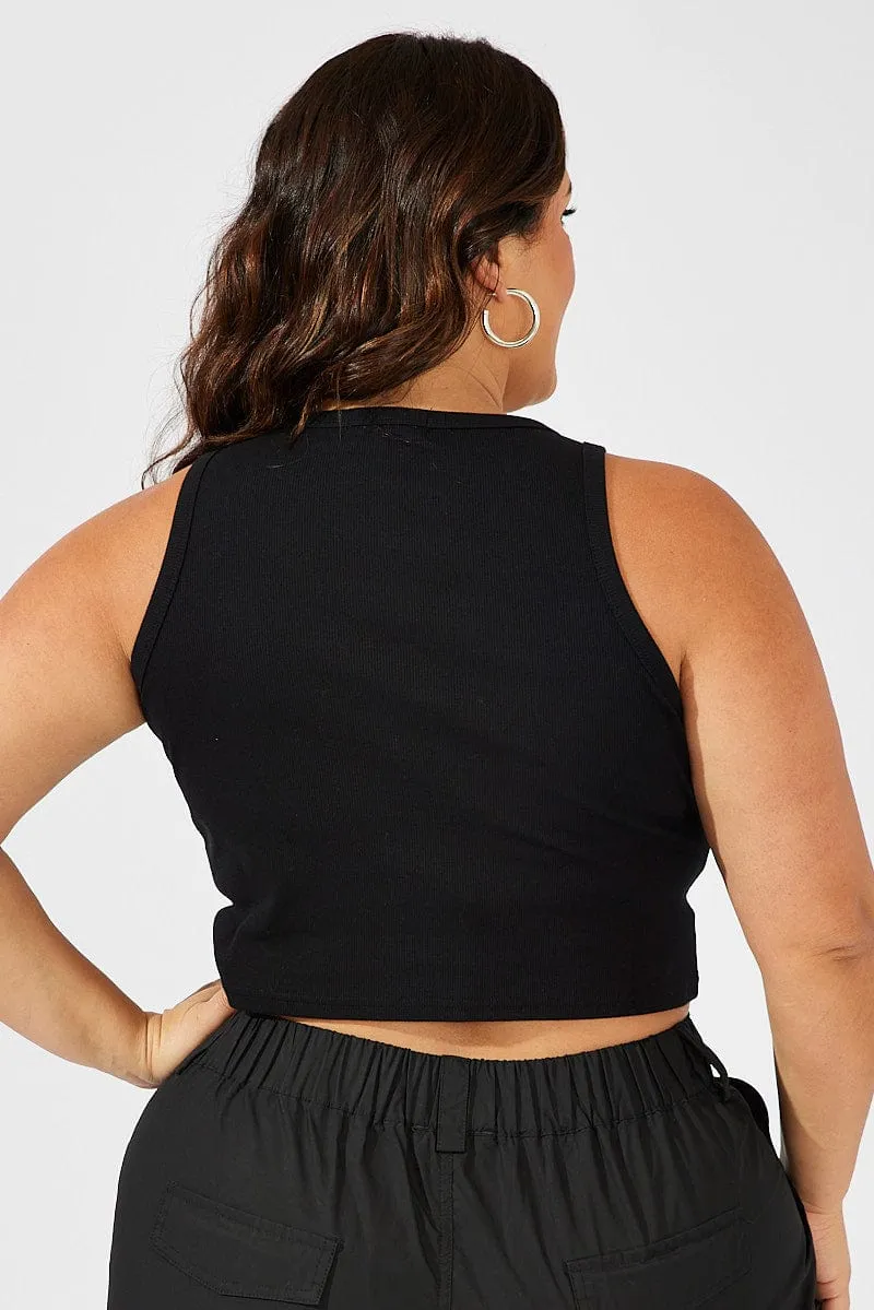 Black Graphic Tank Top Crew Neck Smart Glow
