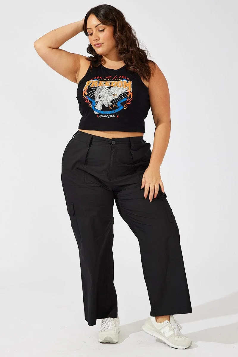 StaticFree Lining Party Ready Black Graphic Tank Top Crew Neck