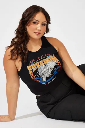 Cool Nylon Black Graphic Tank Top Crew Neck