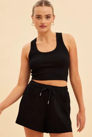 Black Prea Scoop Neck Crop Rib Sleeveless Tank Art Core Breathable Material