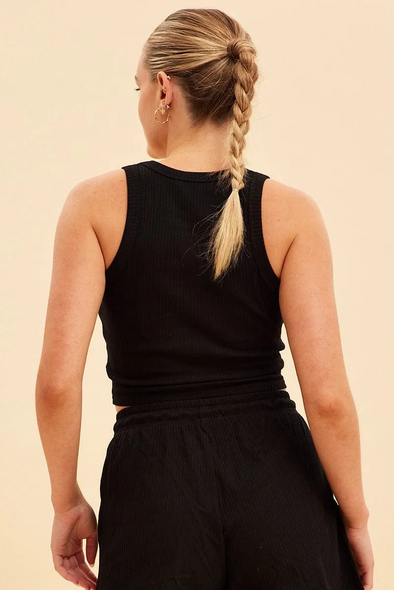 Classic Shirt Black Prea Scoop Neck Crop Rib Sleeveless Tank