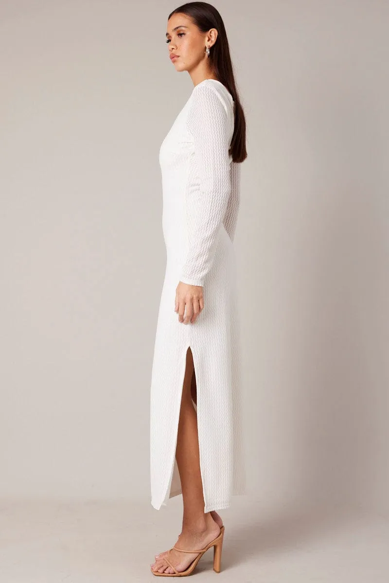 Warm Outerwear White Textured Dress Long Sleeve