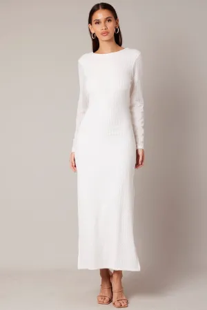 All-Season Wear Late Breeze White Textured Dress Long Sleeve