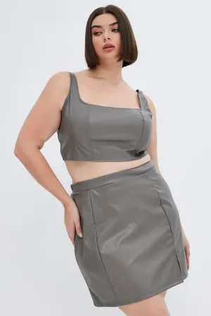 Grey Mini Skirt Faux Leather garden party