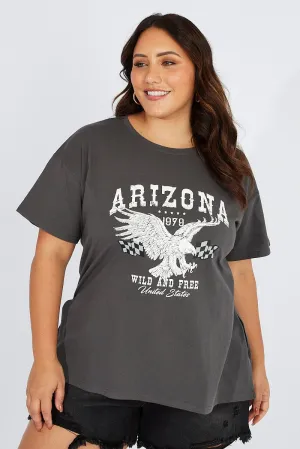 Grey Graphic T-shirt Short Sleeve Crew Neck Antibacterial Treatment