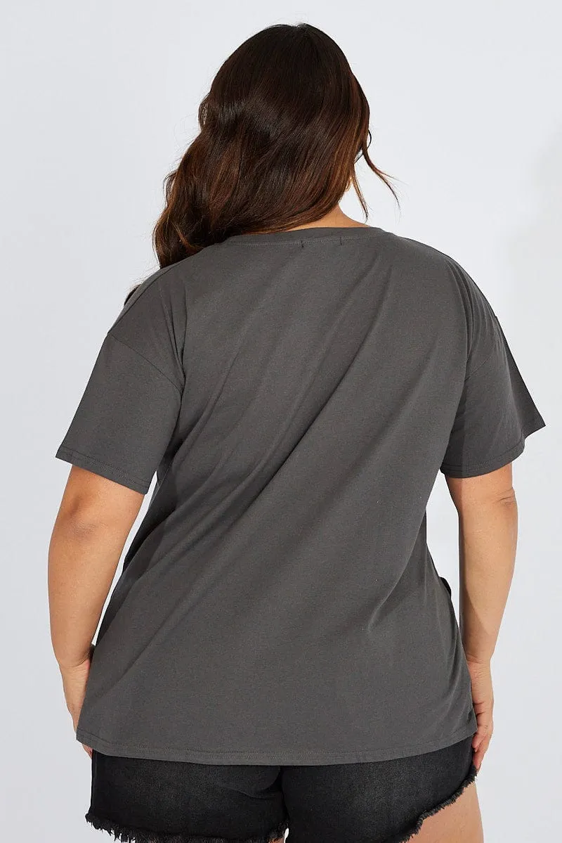 Slim Fit Design Chill Design Grey Graphic T-shirt Short Sleeve Crew Neck