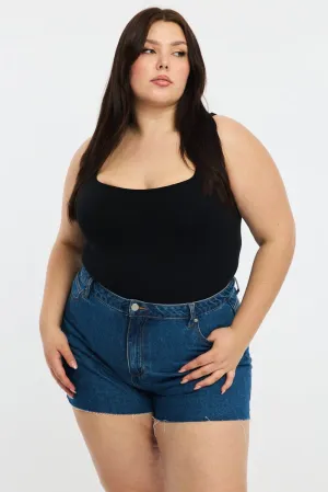Black Bodysuit Scoop Neck Seamless Shape Hug