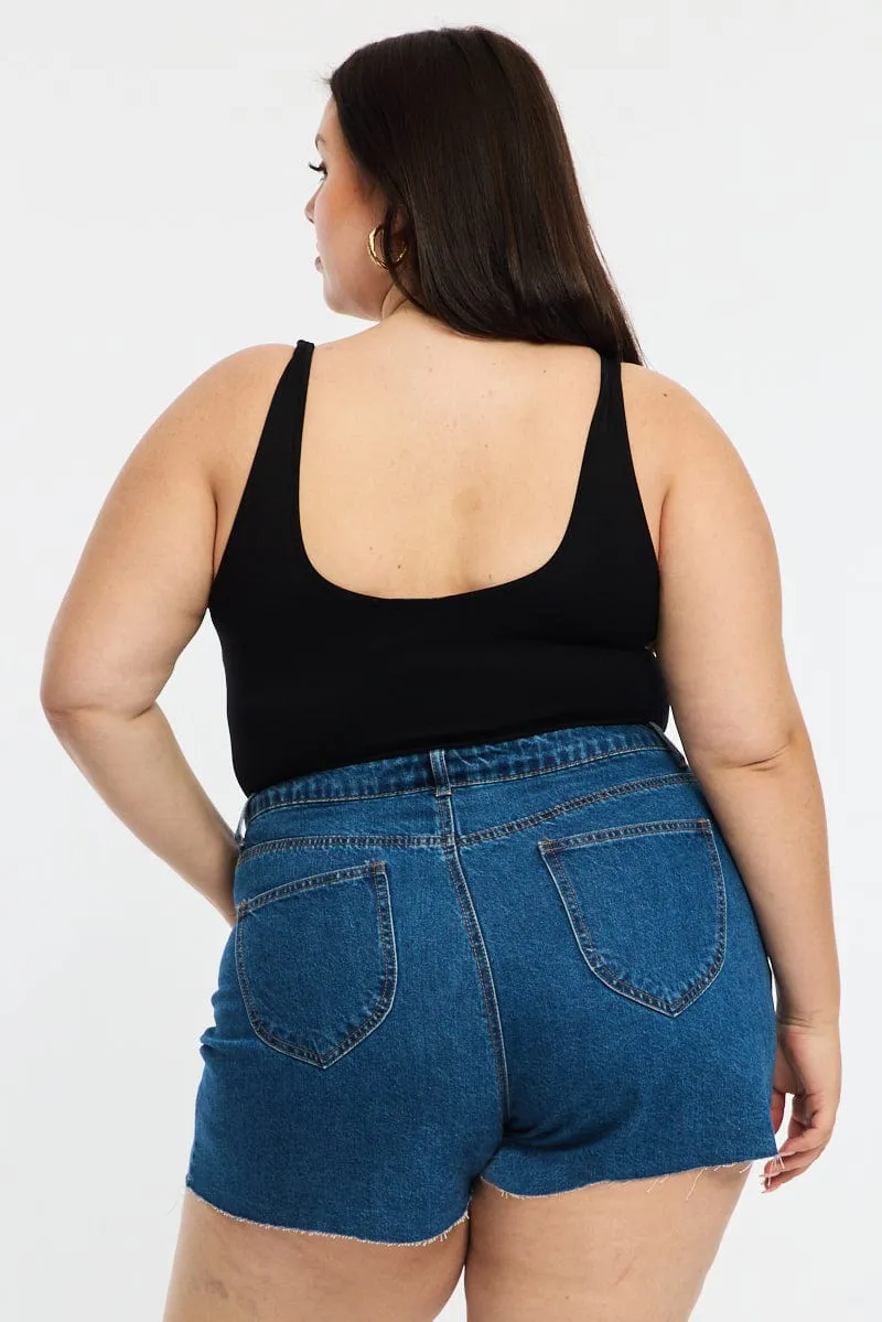 Sophisticated Style Surf Mood Black Bodysuit Scoop Neck Seamless