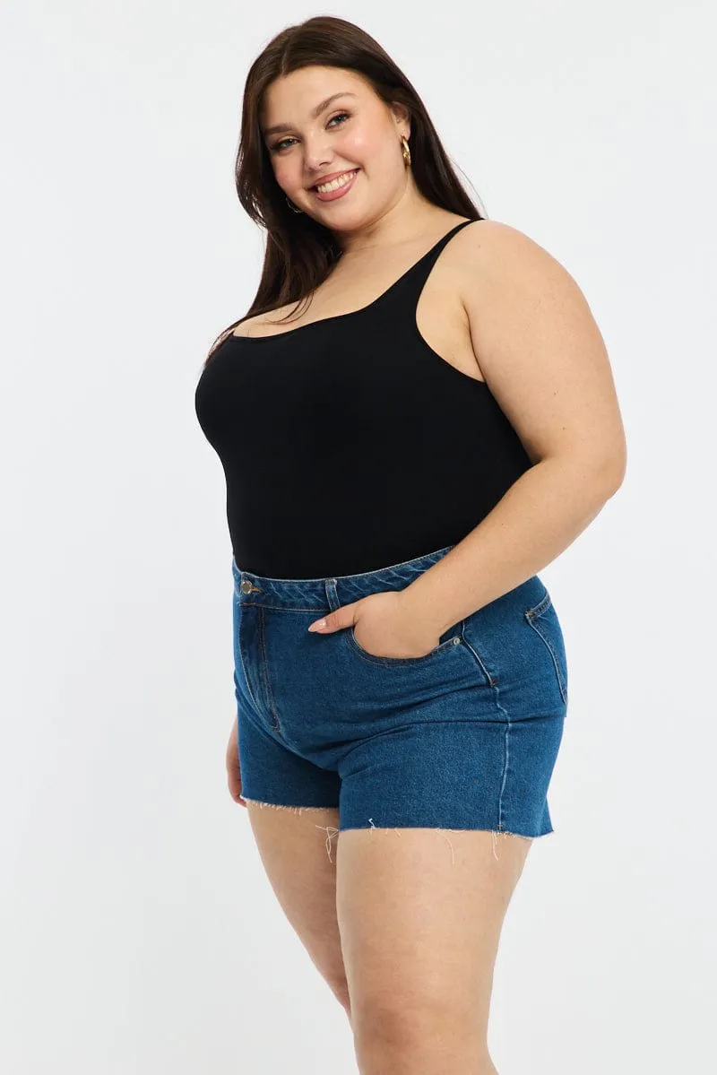 Black Bodysuit Scoop Neck Seamless Organza Fit