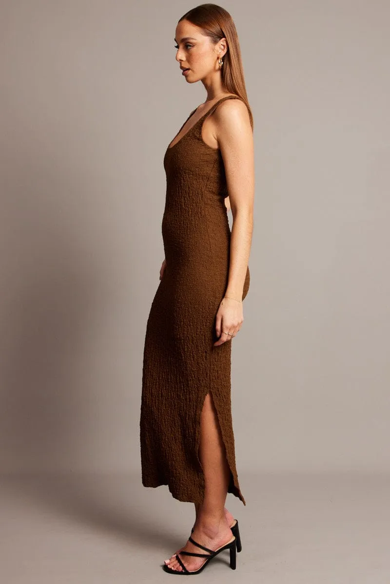 AntiSnag Threading Classic Hoodie Brown Bodycon Dress Sleeveless Textured