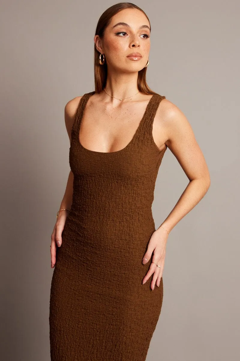 Layered Clothing Brown Bodycon Dress Sleeveless Textured